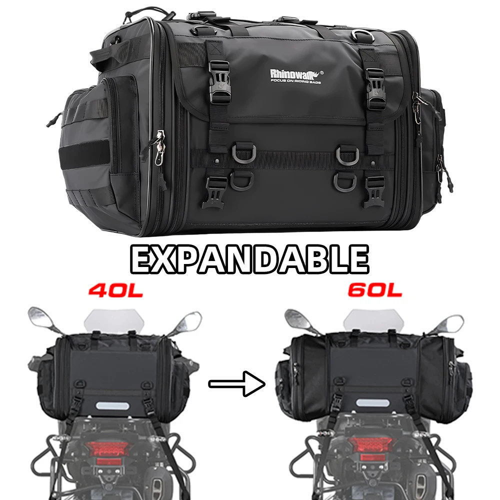 

40-60L Expandable Universal Motorcycle Back Seat Bag Waterproof Tail Bag Motorbike Scooter Travel Cycling Riding Luggage Pack