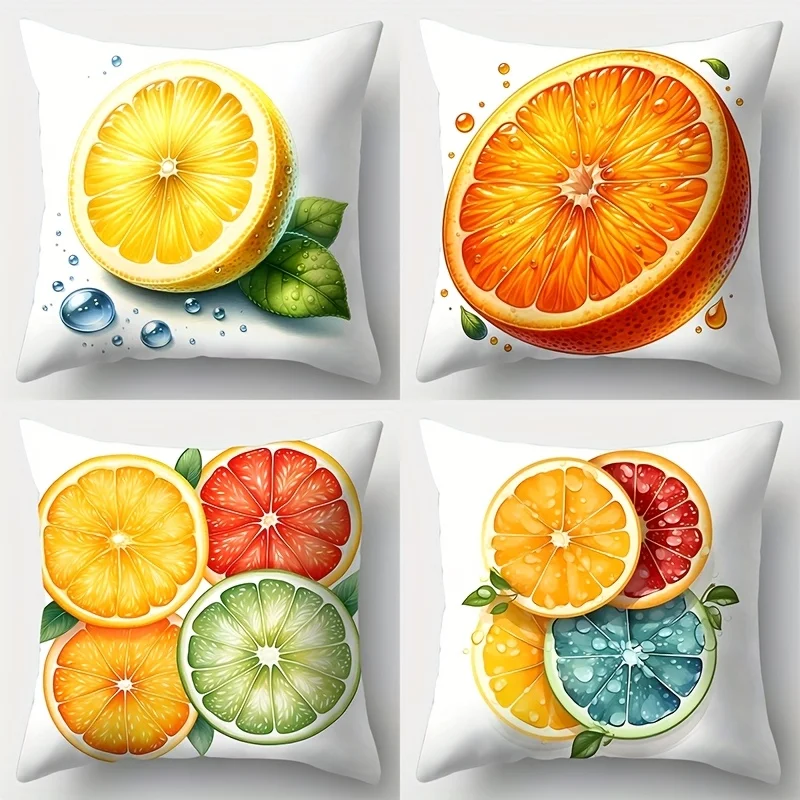 4pcs Citrus Fruit Theme digital printing pillow cover Short plush Suitable living rooms bedrooms sofas throw cushion cover