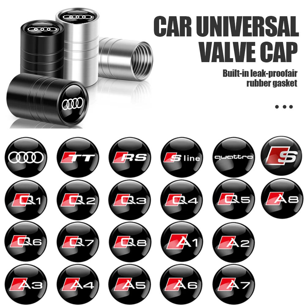 4Pcs Metal Car Wheel Tire Air Valve Caps Stem Cover with Color Brand Logo for AUDI RS S SLINE quattro A4 A3 A6 Q3 Q7 TT B8 8P 8V