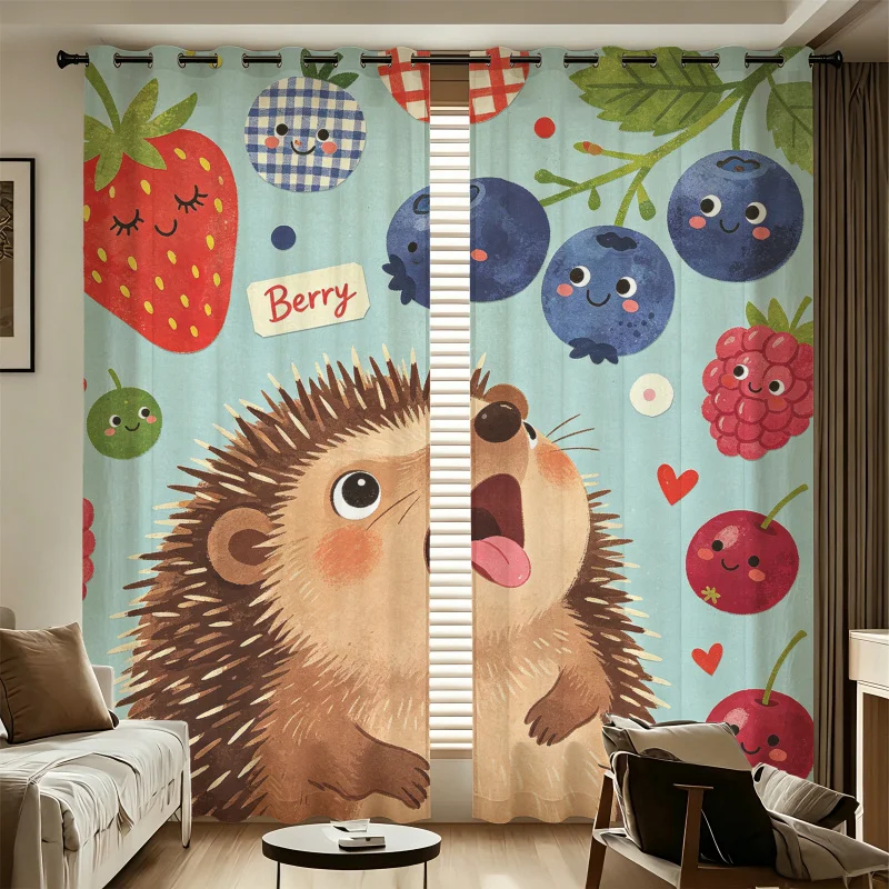 Animal Fruit Printed Curtains 2 Panels Light Blocking Rate 85% Darkening Decoration Curtains Cozy Window Decor
