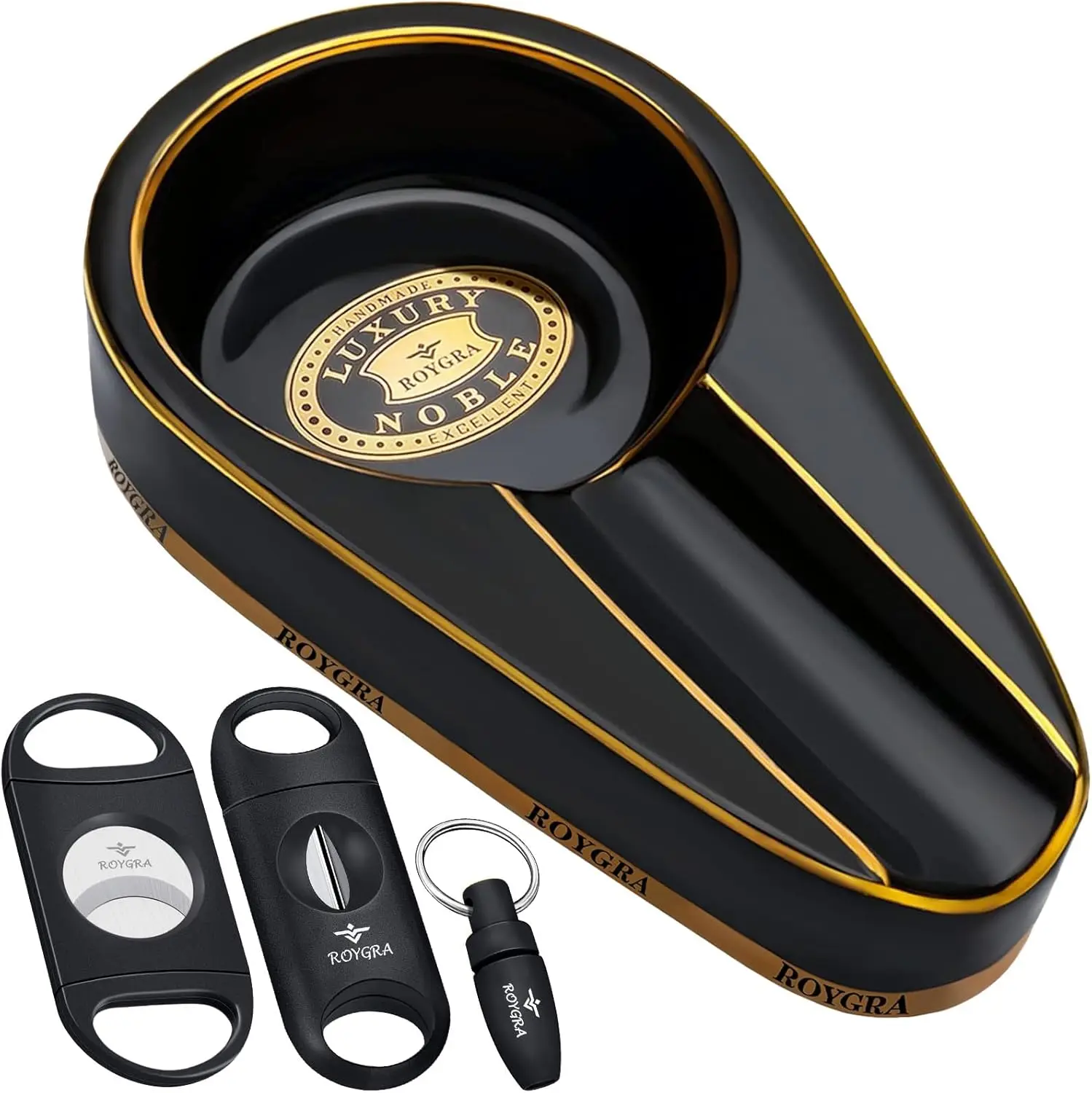 

Ceramic Cigar Ashtray with 3 Cutters for Outdoor Patio, Indoor Smoking Accessories and Home Decor