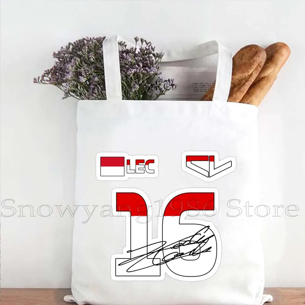 Formula One F1 Racing Charles Leclerc Carlos Sainz 16 Helmet Signature Number Cute Fan Gifts Canvas Tote Bag Men Women Handbag