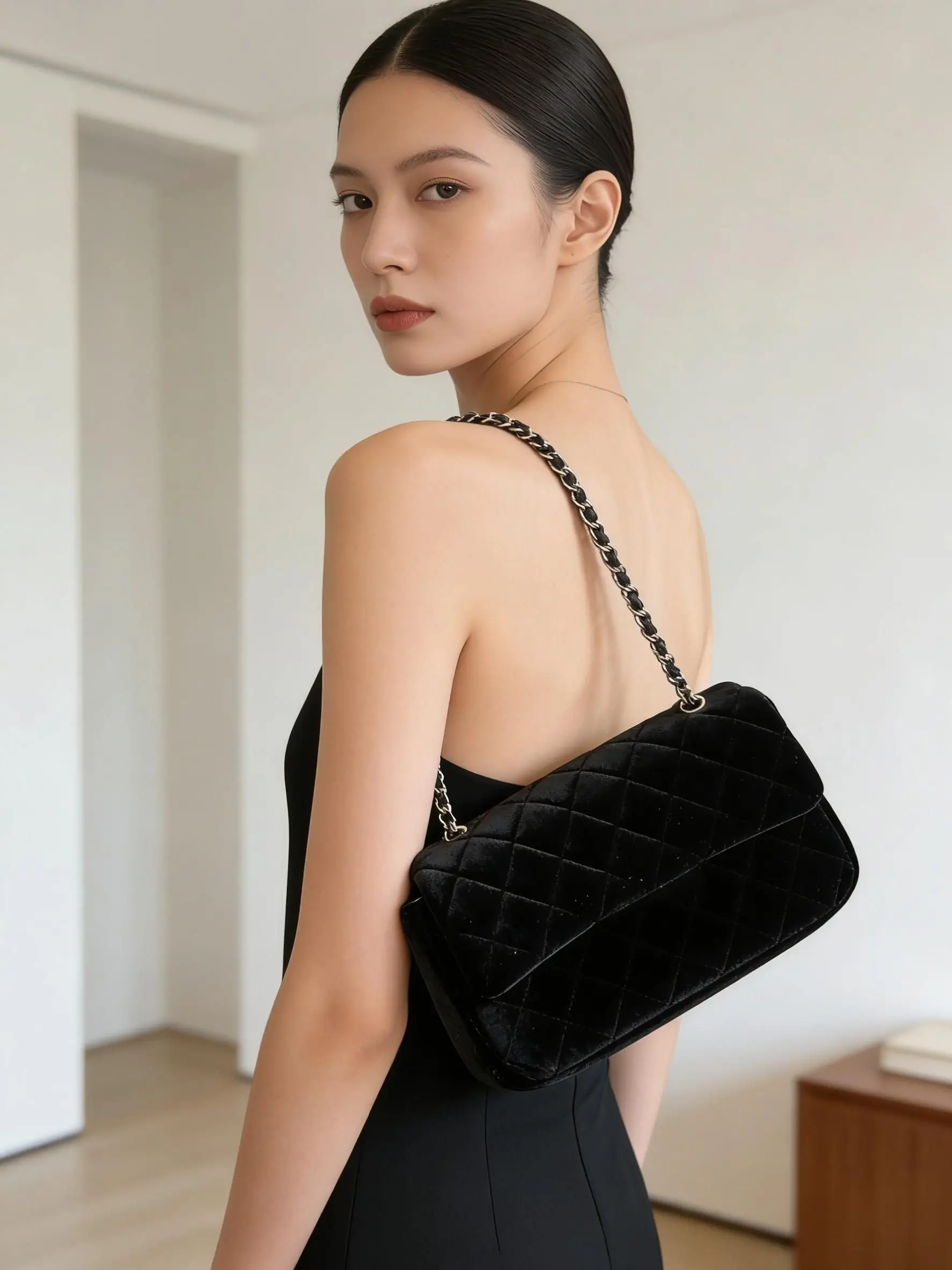 

Small square handbag with chain for women, shoulder bag, underarm bag with multifunctional design