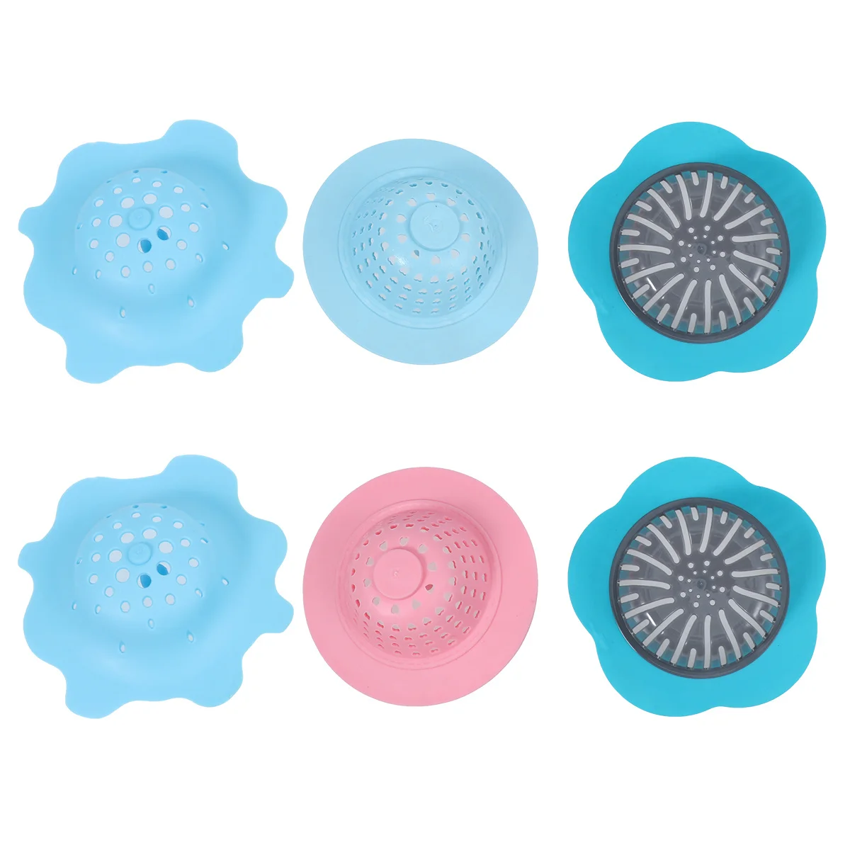 

6pcs Silicone Filter Net Round Plastic Kitchen Sink Strainer Drain For Food Waste Hair Catcher Bathroom Floor Drain Tool