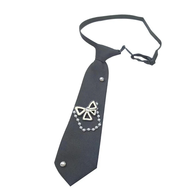 Fashionable Pearls Chain Bowknot Tie for Special Occasion and Everyday Fashion Pre Tied Adjustable Necktie Neckwear