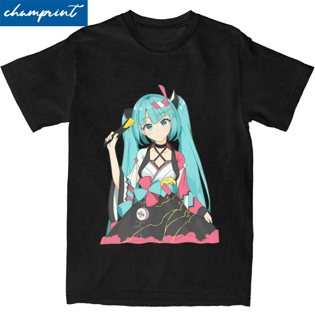 Manga Hatsune Miku T Shirt Men's Cotton Tops Casual O-neck Short Sleeve