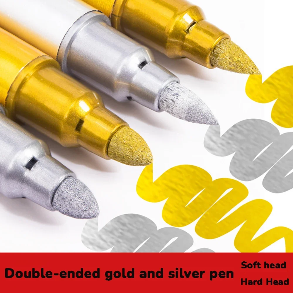 Dual Head Two Toned Metals Marker Pen Ceramics Glass Black Paper Painting Doodling DIY Scrapbook Album Stationery