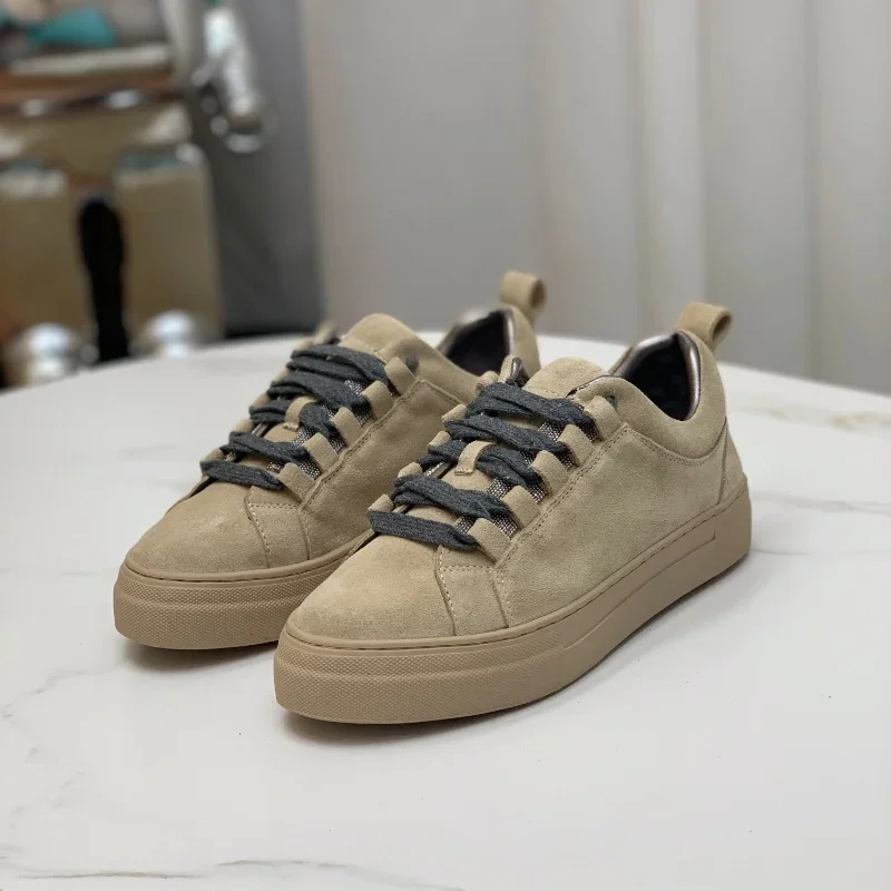 2024New minimalist retro versatile suede leather low cut lace up casual board shoes, frosted shoes, suede shoes