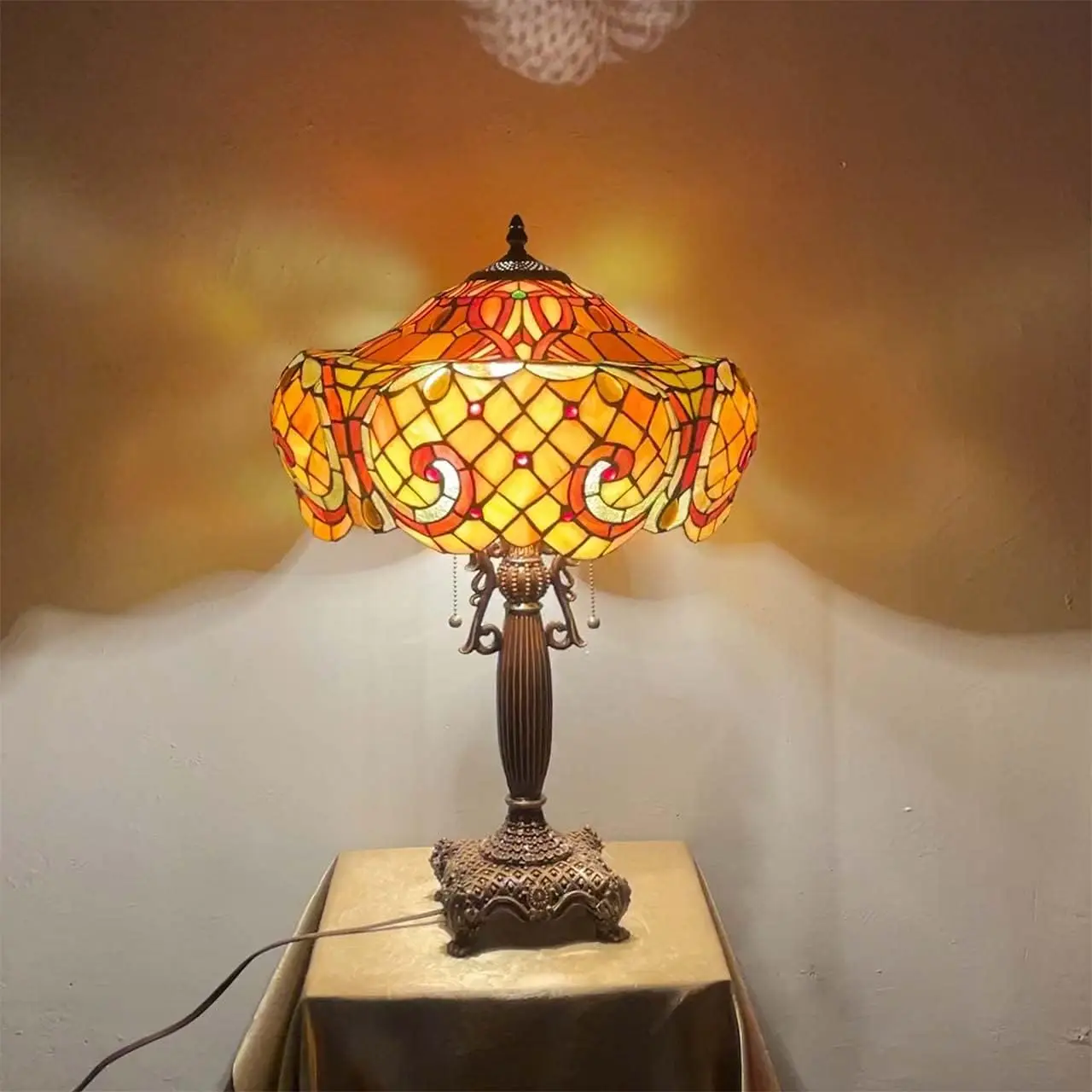 Bieye L10783 Baroque Tiffany Style Stained Glass Table Lamp With 16-Inch Wide Lampshade For Living Room Bedside Home