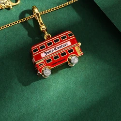 Ins Trendy Enamel Black Puppy Openable Red Bus Letter Car Pendant Necklace for Women Men Cool Unique Party Jewelry Gift