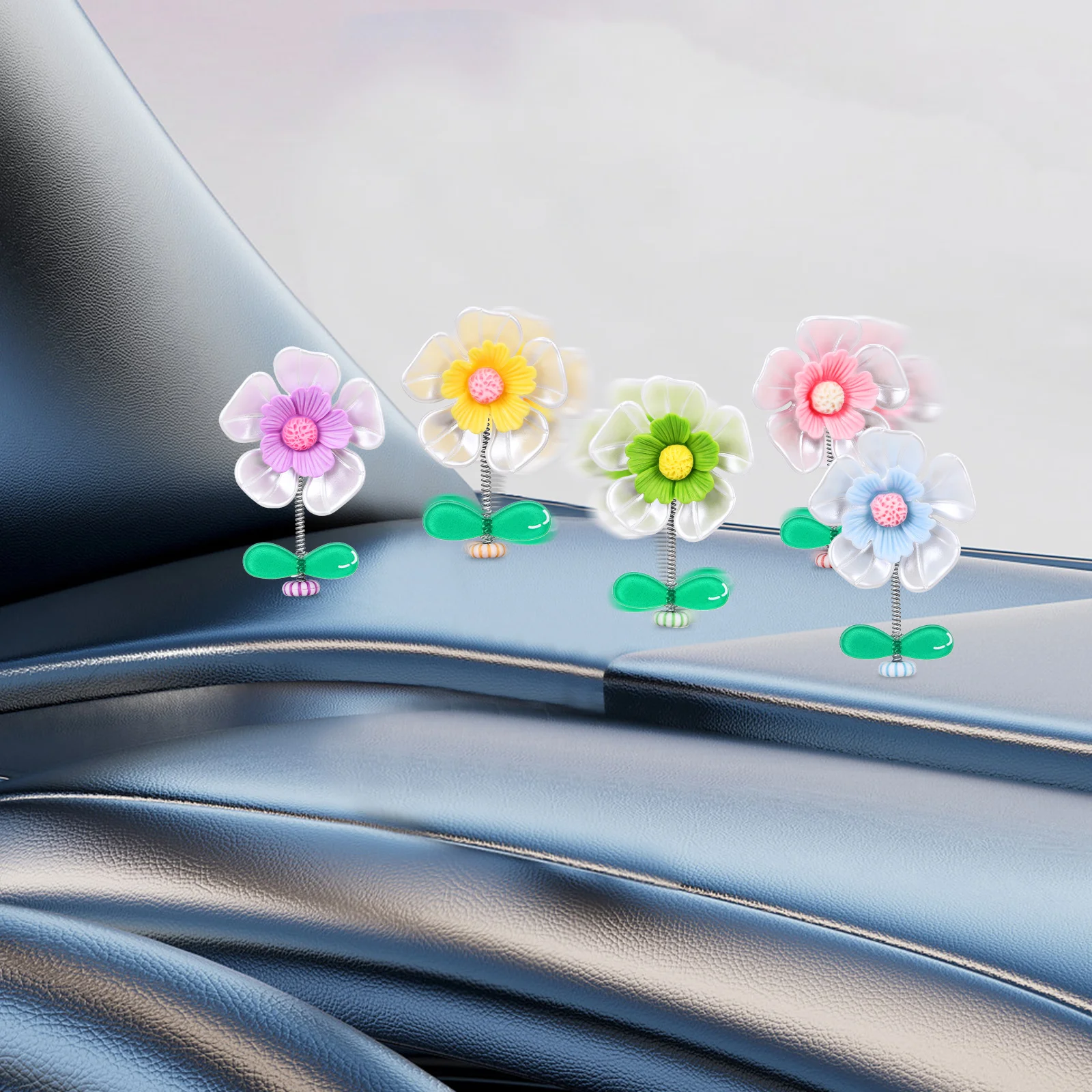 

10Pcs Shaking Flower Car Decor Creative Dashboard Ornament Lightweight Mini Flower Decor for Car Rearview Mirror Space-Saving
