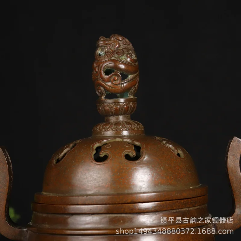 Pure Copper Chilong Lid Brass Incense Burner Office Living Room Shop Study Ornament Craft