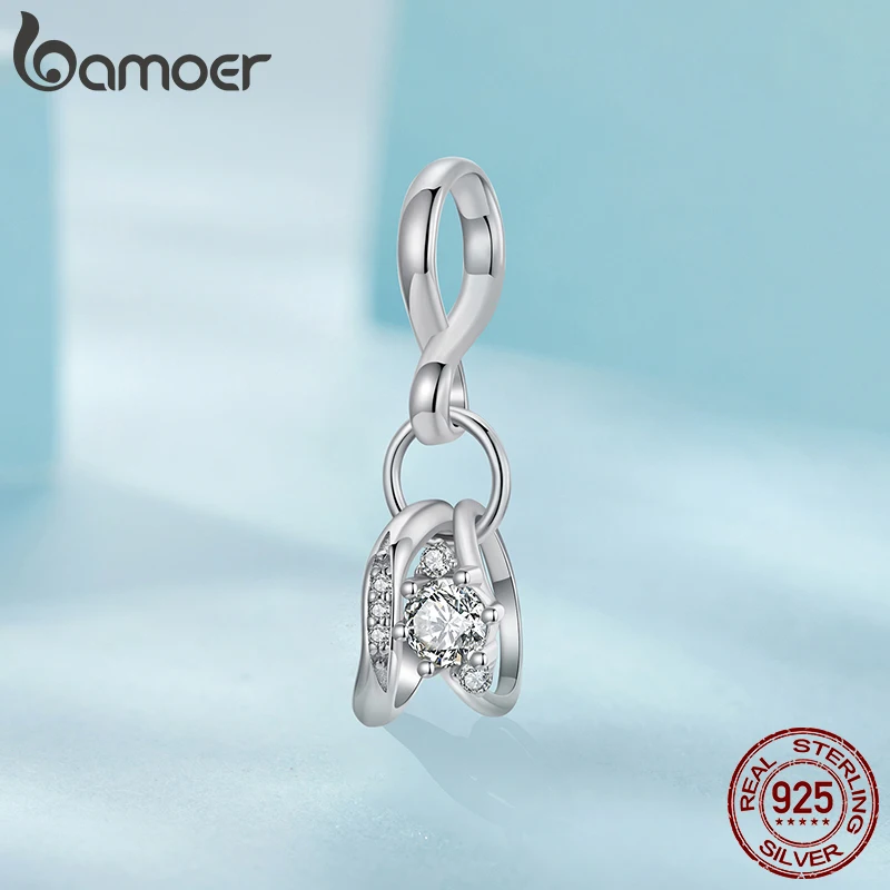 Bamoer 925 Sterling Silver Original Key Lock Charm Couple Rings Pendant Heart Love Shell For Women Anniversary Fine Jewelry Gift