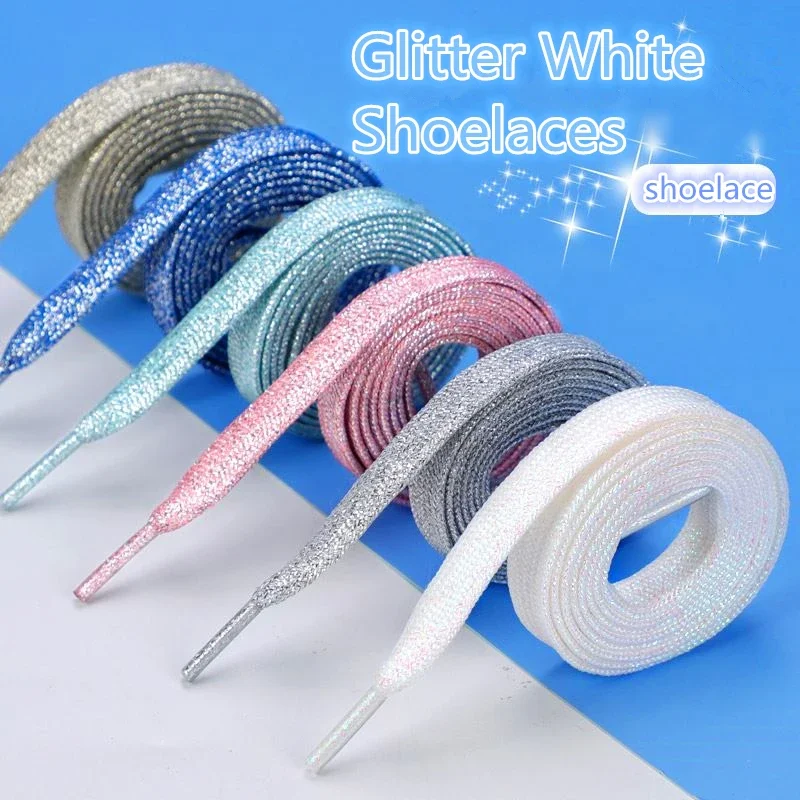 1Pair NEW Fashion Glitter Colorful Flat Shoelaces 1CM Width for Athletic Running Sneakers Shoes Boots - Shoe Lace Strings