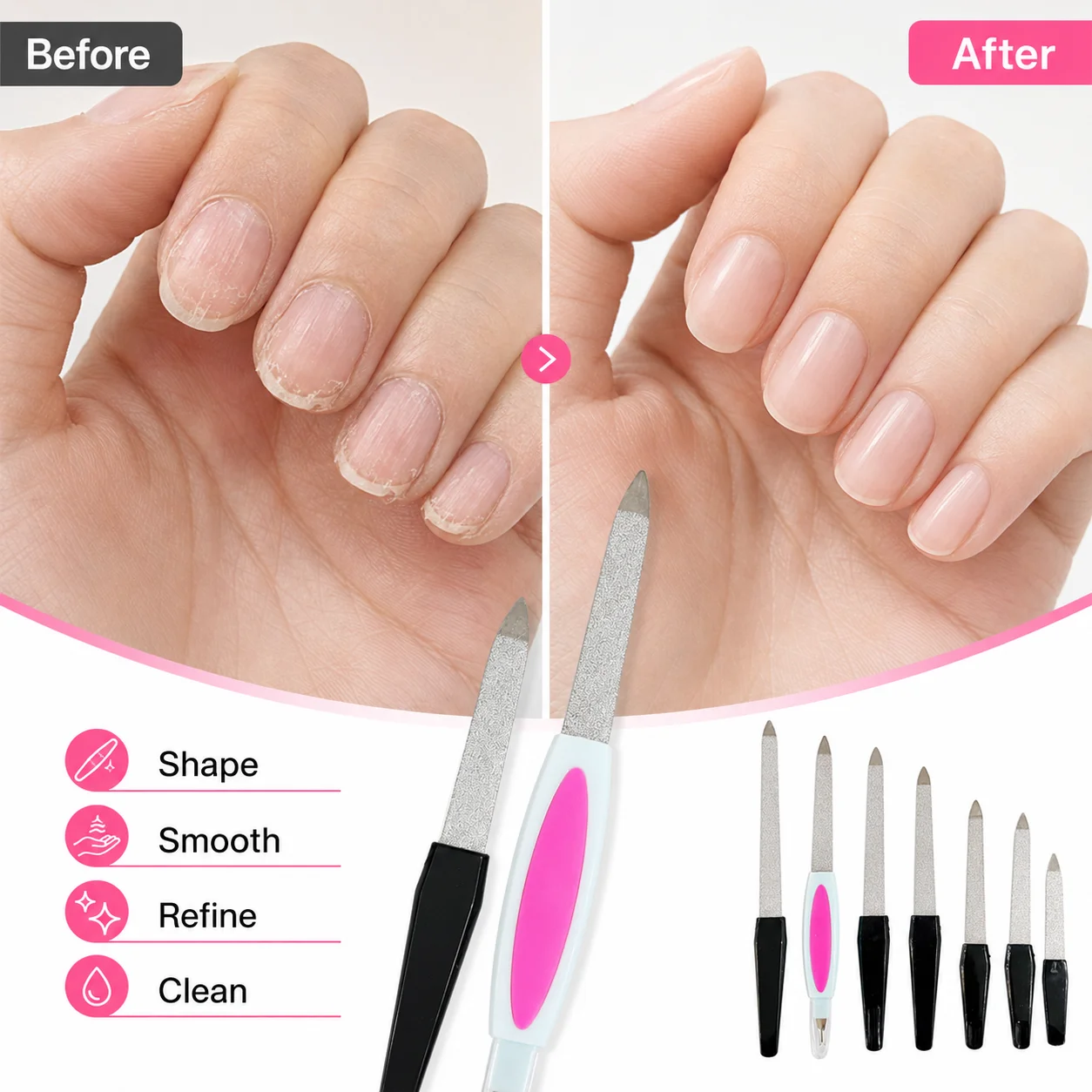 7-teiliges Edelstahl-Nagelfeilen-Set Doppelseitige Nagelfeilen Nagelpuffer Maniküre-Pediküre-Werkzeugset