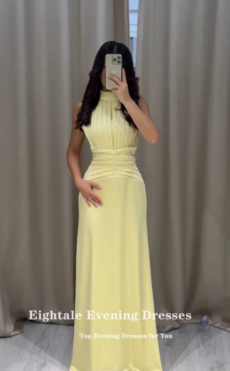 فستان سهرة عربي Eightale مخصص برقبة عالية من الساتان بطيات حورية البحر وحفلات الزفاف وحفلات الزفاف فيستدوس دي غالا #4