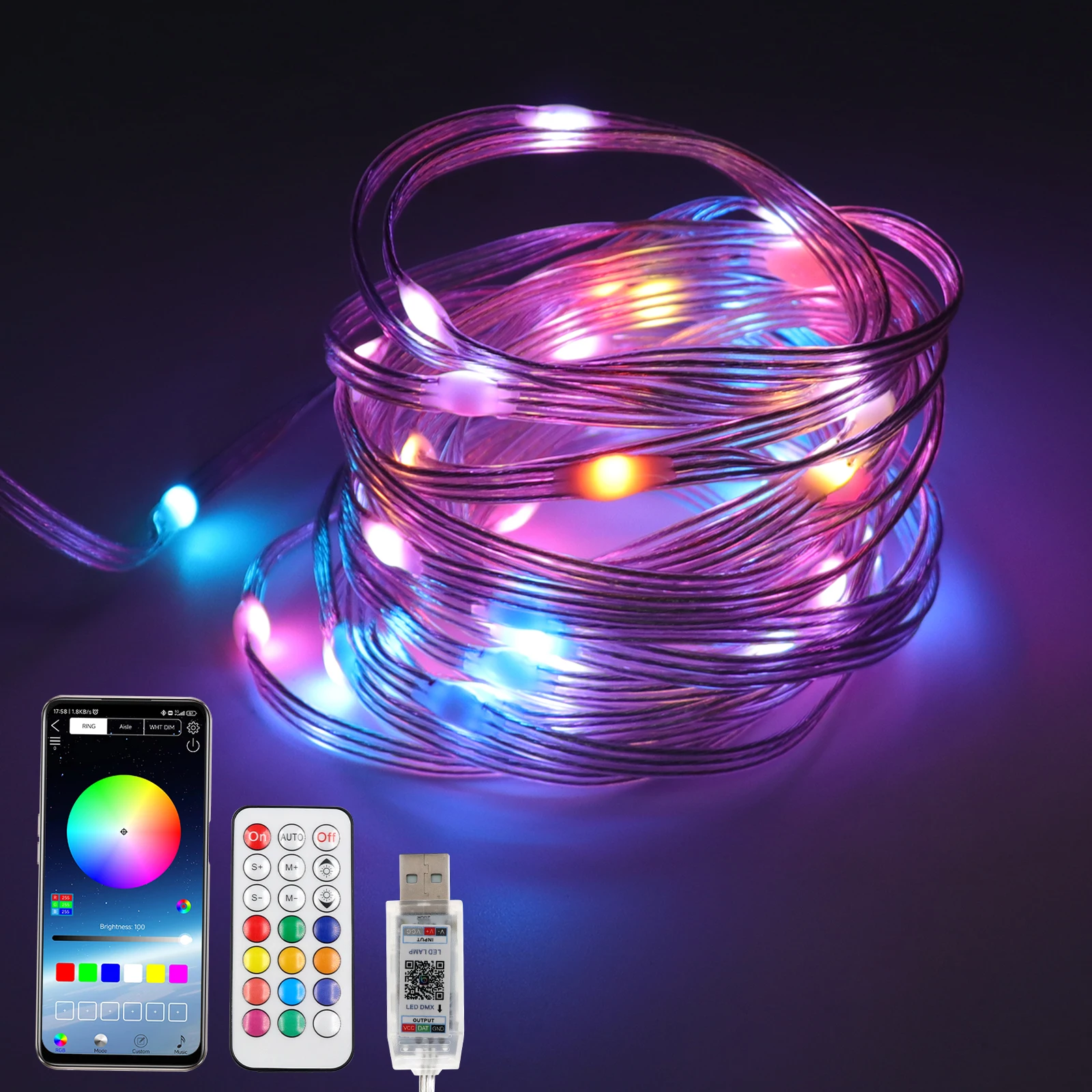 Luzes da corda de fadas led inteligente rgb usb controle remoto bluetooth app guirlanda luz tira ws2812b ic festa natal lâmpada iluminação