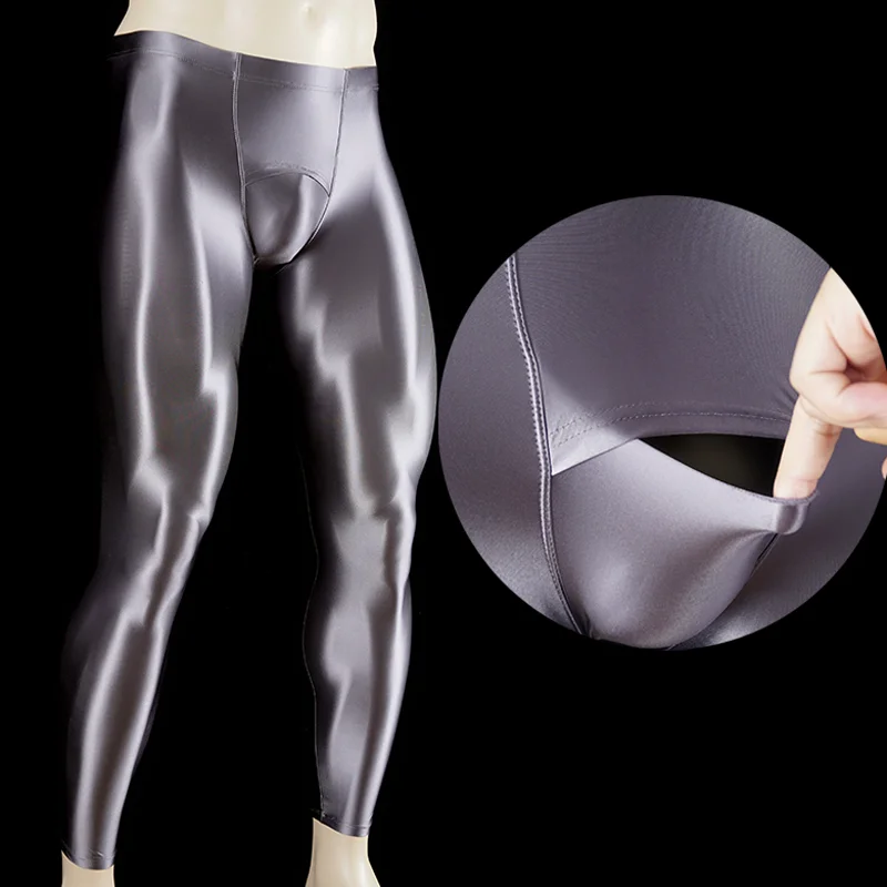 

Mens Glossy Semi-through Solid Leggings Skinny Pants Yoga Exercise Running Fitness Workout Dance Trouser Swimwear Sportswear