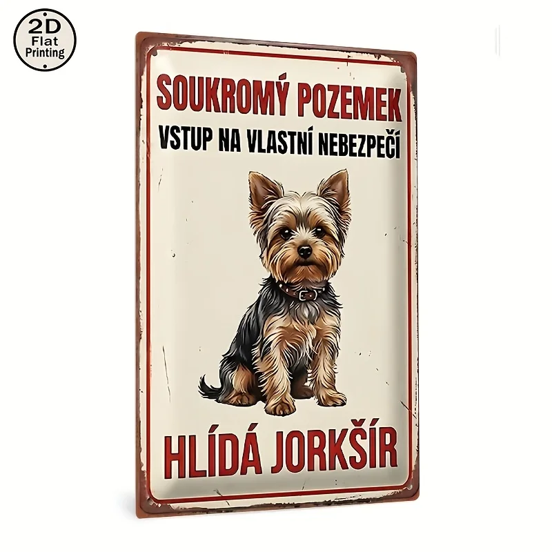 2D Flat,a Vintage Square Metal Wall Sign Featuring a Yorkshire Terrier at The Entrance.Great for Decorating Homes And Offices