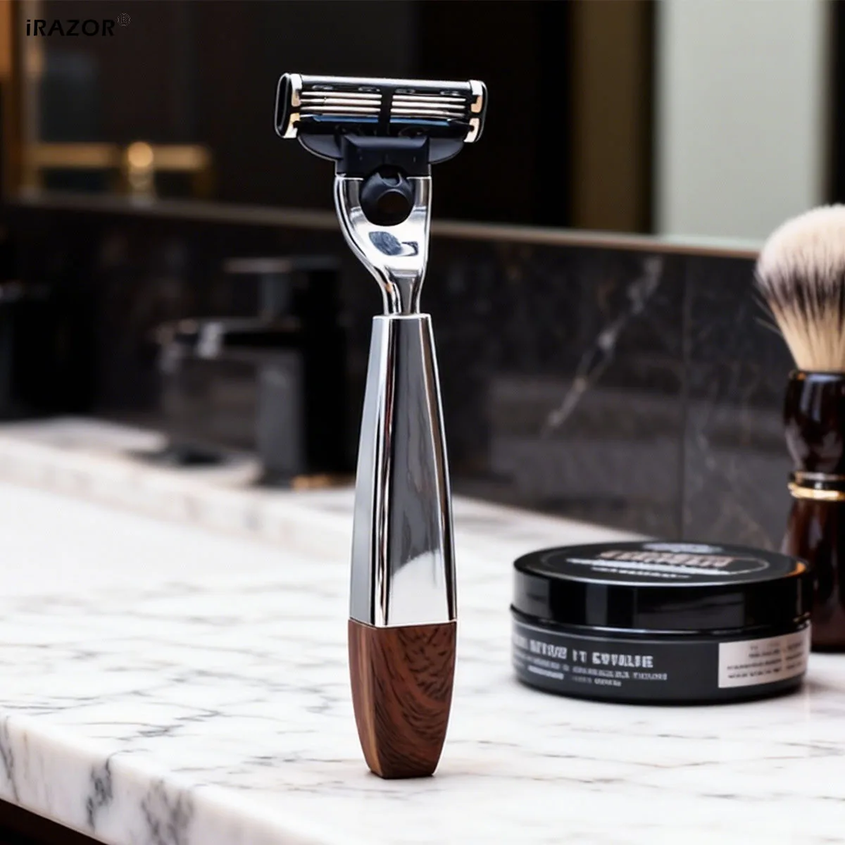 iRAZOR 3-Blade Manual Safety Razor for Men Compatible with Mach 3 Cartridge Square Beard Shaver Shaving Accessory Barber Quality