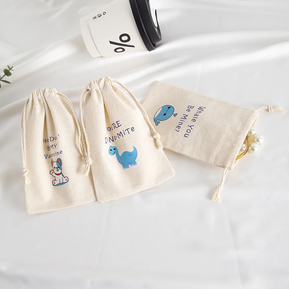 5 Stück Schmuckbeutel mit Kordelzug aus Musselin-Baumwoll-Canvas, Valentinstag-Geschenkbeutel für Süßigkeiten, Geschenke und Leckereien, Tasche für Kinder und Jungen, Partygeschenke – Detail 13