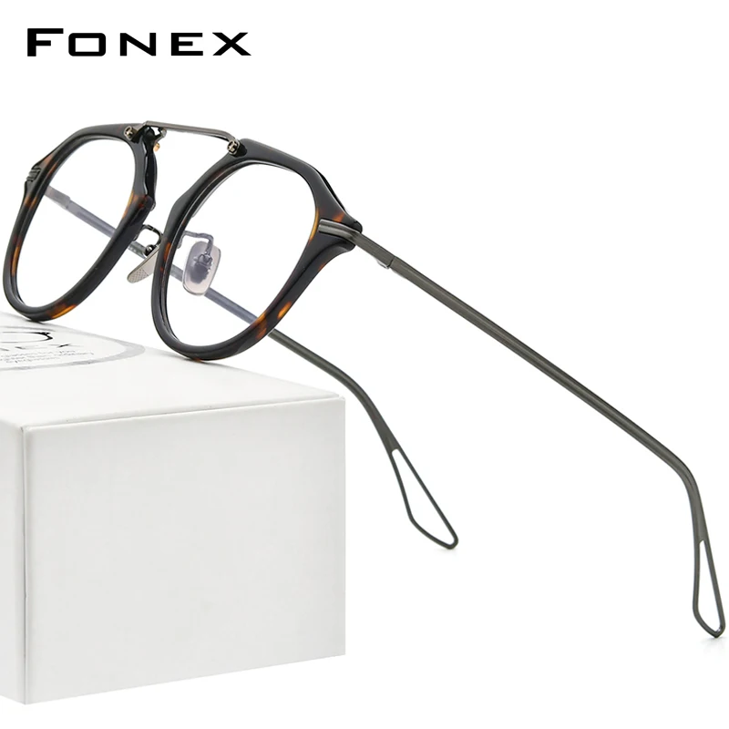 

FONEX Acetate Titanium Glasses Frame Women Vintage Oversize Square Eyeglasses Men Spectacles Eyewear DTX119