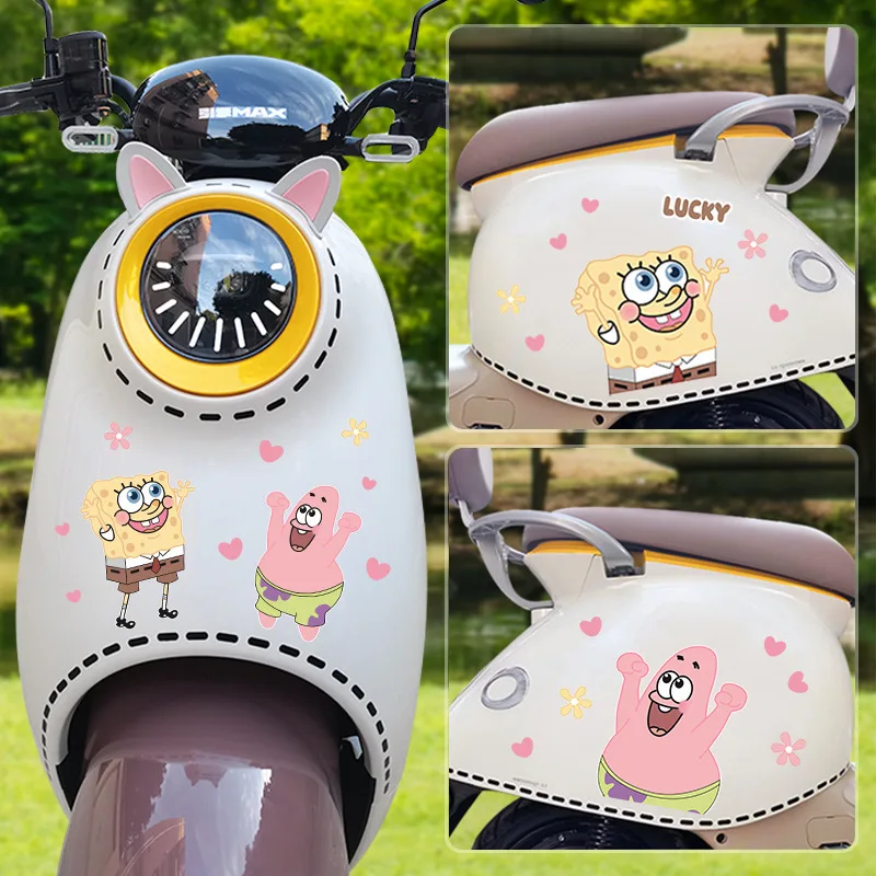 Cartoon Cute SpongeBob SquarePants Stickers Patrick Star Helmet Motorcycle Electric Car Stickers To Block Scratches Wholesale