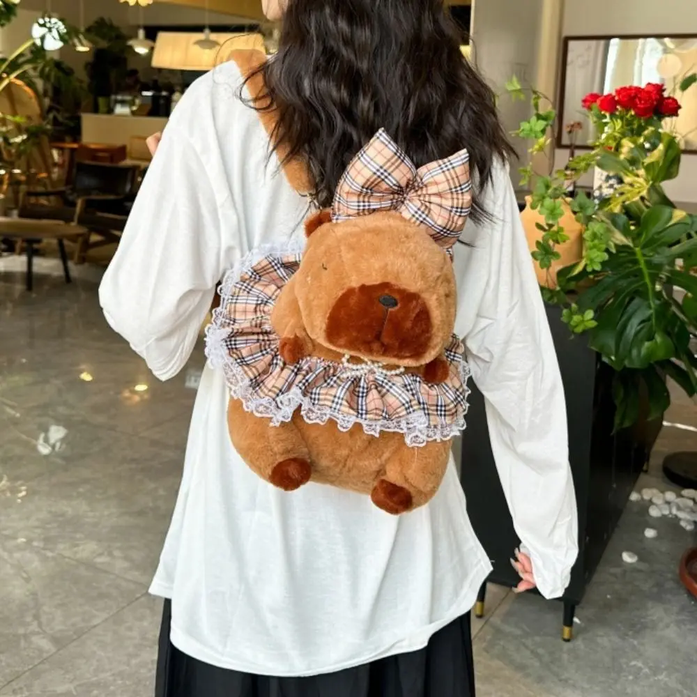 

PP Cotton Capybara Backpack Shoulder Bag Large Capacity Plushie Fur Bag Collection Fluffy Stuffed Capybara Knapsack