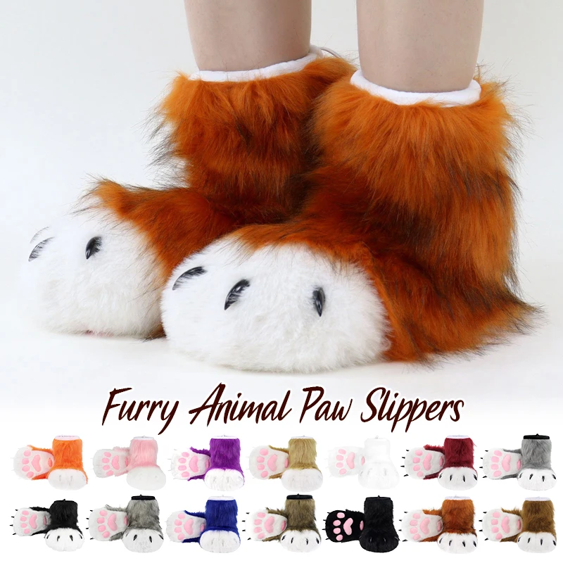 

Furry Animal Paw Slippers Fashion Fluffy Slippers Fuzzy Boots Fox Bear Claw Shoes Warm Winter Shoes Fursuit Cosplay Accessories