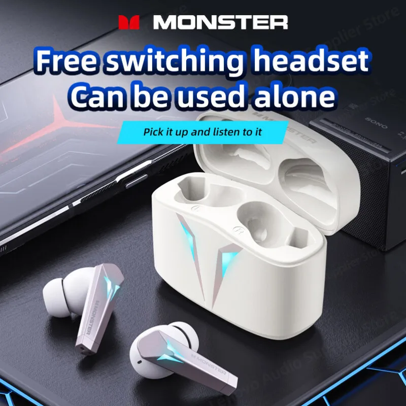 Monster XKT06 True Wireless Bluetooth 5.2 Gaming Long Range Headset Sports Earbuds Choice HIFI Music Headset with Microphone