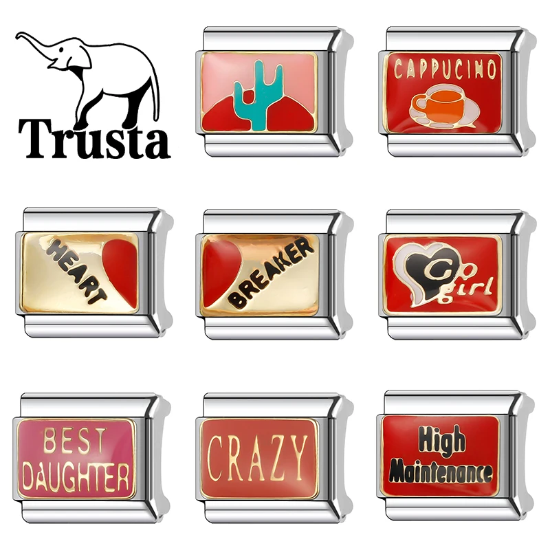 Trusta New HEART BREAKER GIRL Italian Bracelet Charms Italian Charm Stainless Steel Bracelet 9mm Diy Wholesale jewelry N600