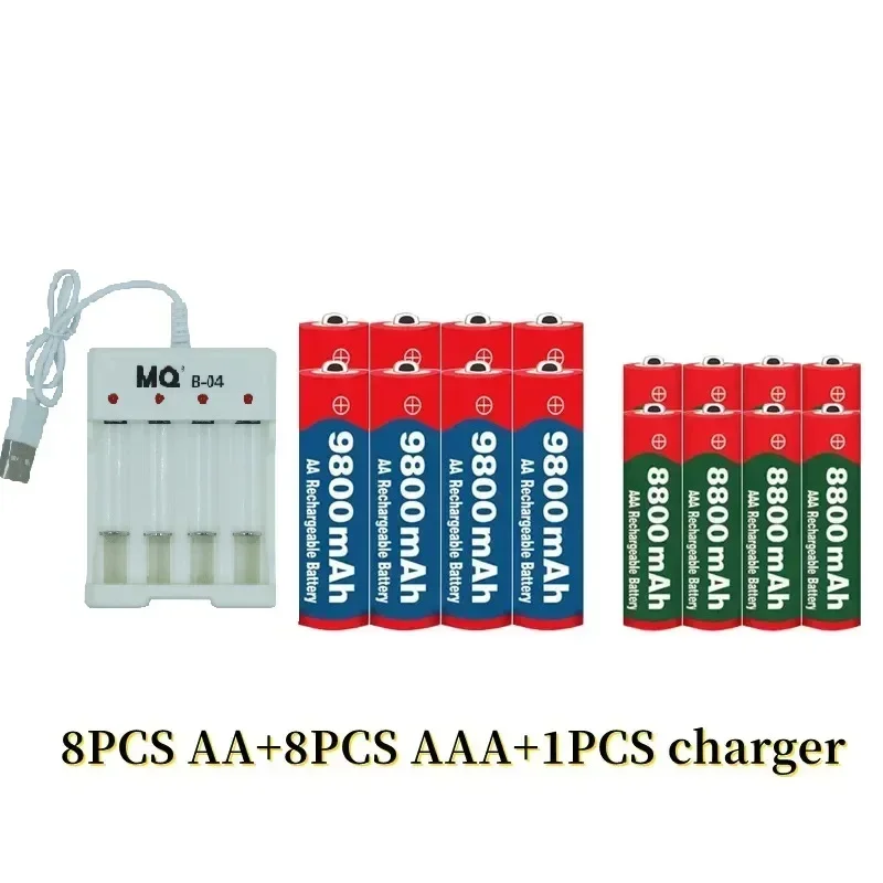 NEW 1.5V AA9800mAh+AAA8800mAh+USBcharger 1.5V, Rechargeable Nickel Hydrogen Battery, Used for Electronic Toys,  Camera Batteries