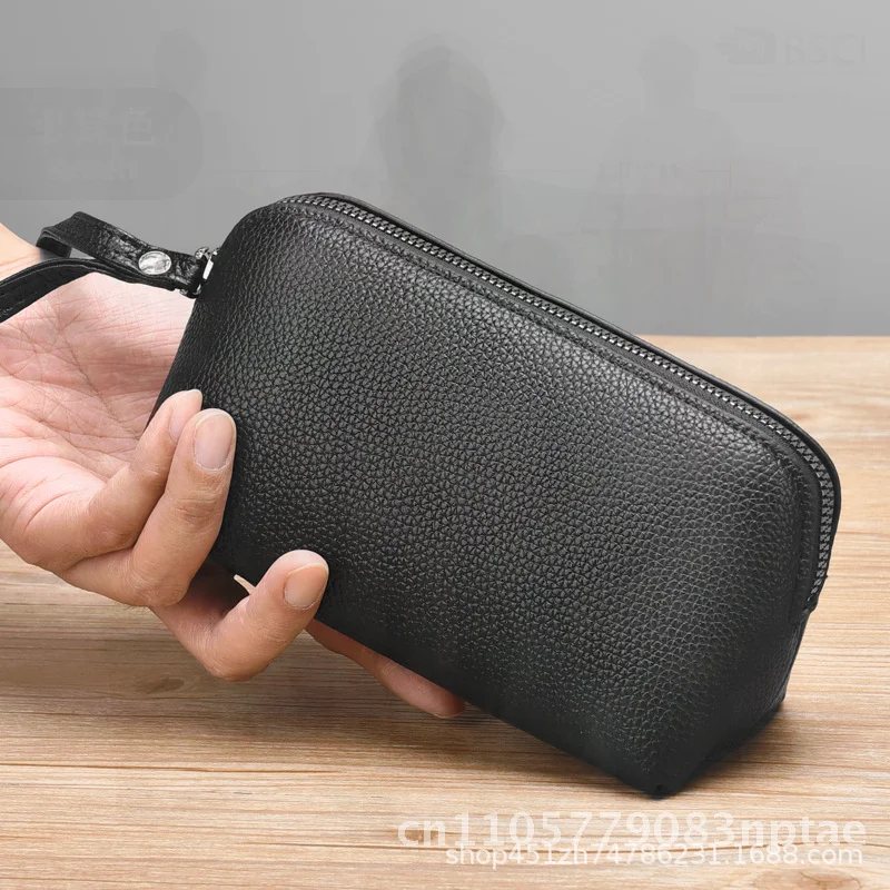Korean Shell Pattern Clutch Bag for Men Business Casual PU Leather Foldable Mobile Phone Holder Urban Minimalist Style