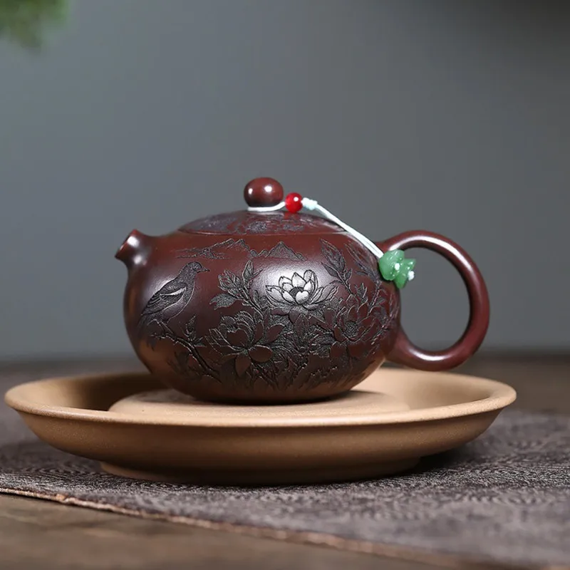 

Yixing Handmade Purple Clay Teapot Flower Bird Xishi Tea Pot Beauty Tea Infuser Kettle Chinese Household Zisha Tea Set 210ml