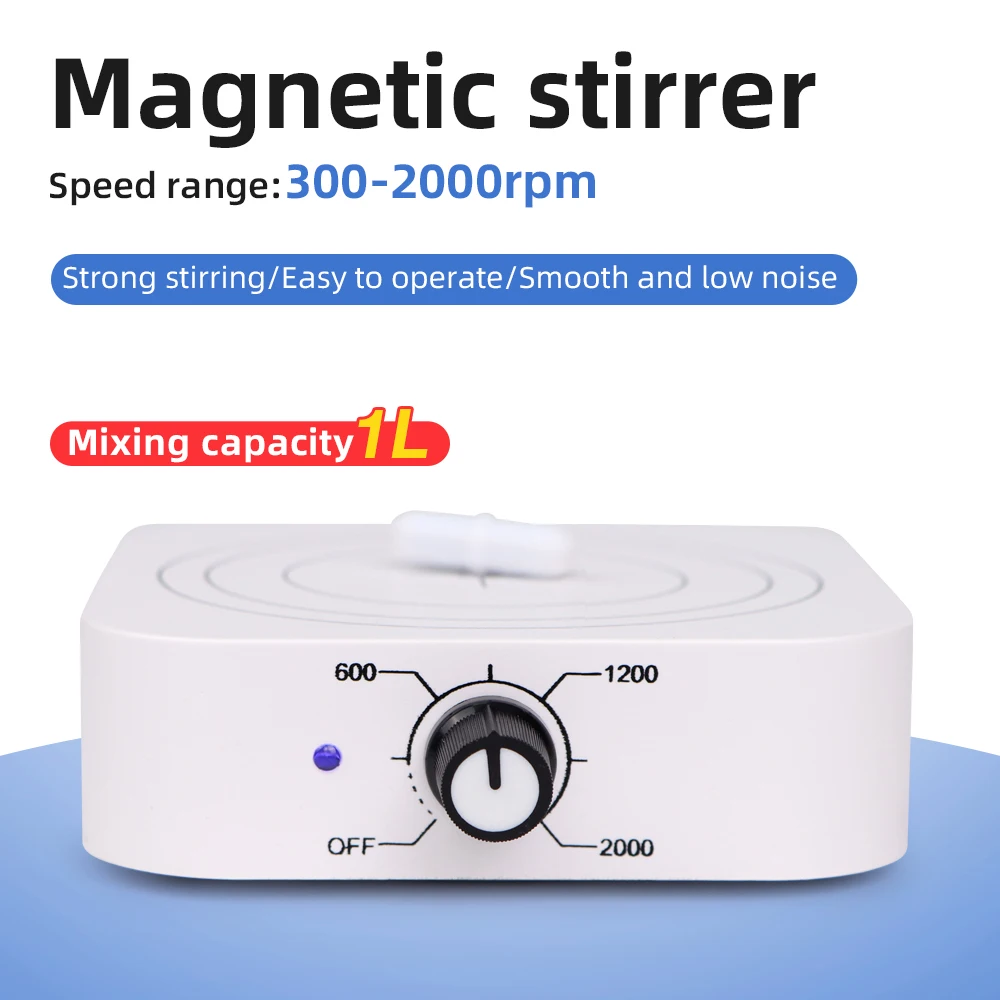 Mini Stir Plate Magnetic 1L Magnetic Stirrer 300-2000rpm Adjustable Speed Liquid Mixing Machine Lab Mixer for Chemistry Research