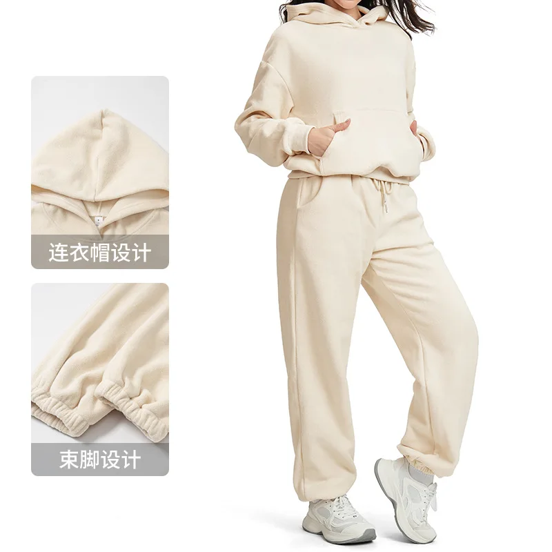 طقم سويت شيرت كاجوال ودافئ ورياضي للنساء، طقم فضفاض وتنحيف وراقي، طقم مريح للجري واللياقة البدنية