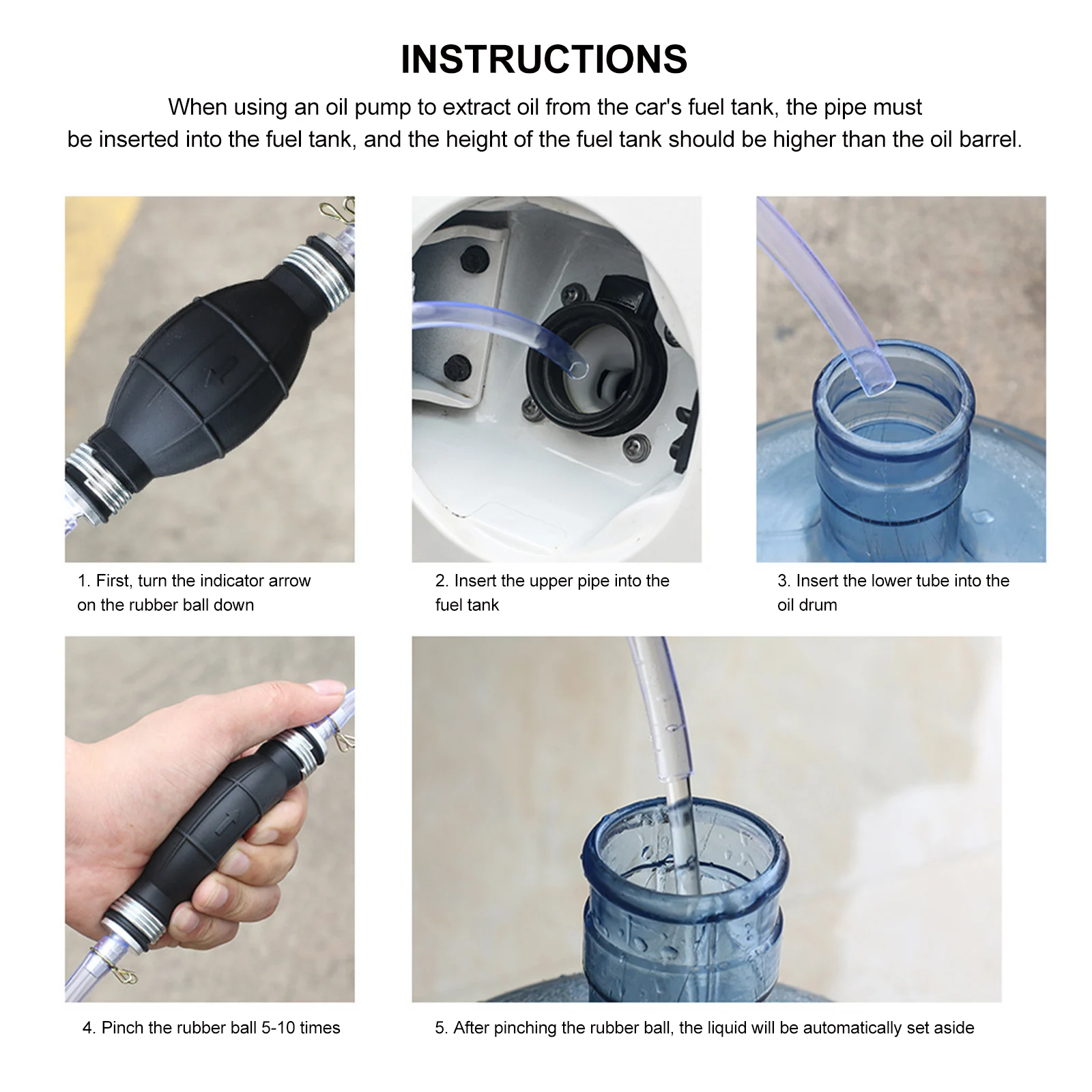 

Manual Fuel Transfer Siphon Pump PVC Hose Large Flow Rubber Sphere Portable Hand Pump for Oil Water One Way Absorber