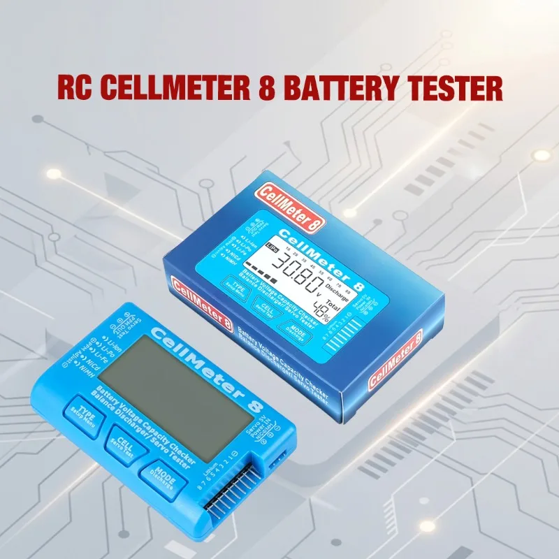 

RC CellMeter 8 2-8S 4-8S LiPo Li-lon Battery Tester Battery Capacity Voltage Meter NiMH 8 in 1 Digital Battery Capacity Checker
