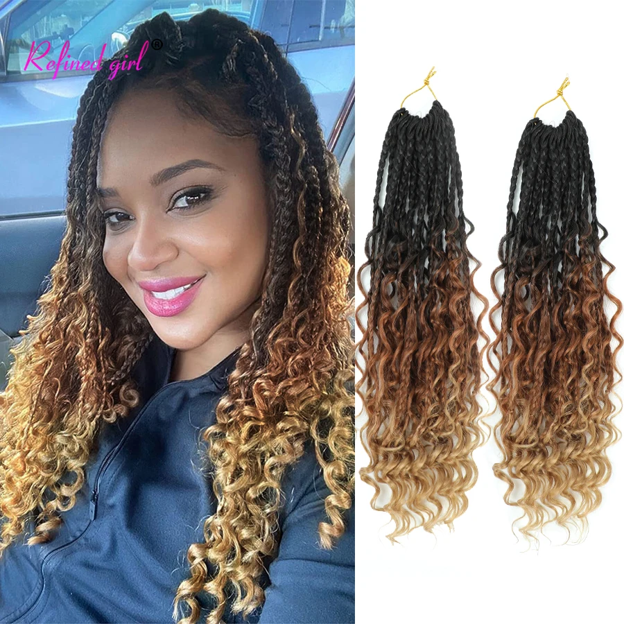 

Boho Box Braids Goddess Braids Crochet Hair Bohemian Hippie Braiding Hair Extensions with Curly Ends Pre-looped Synthetic Hair