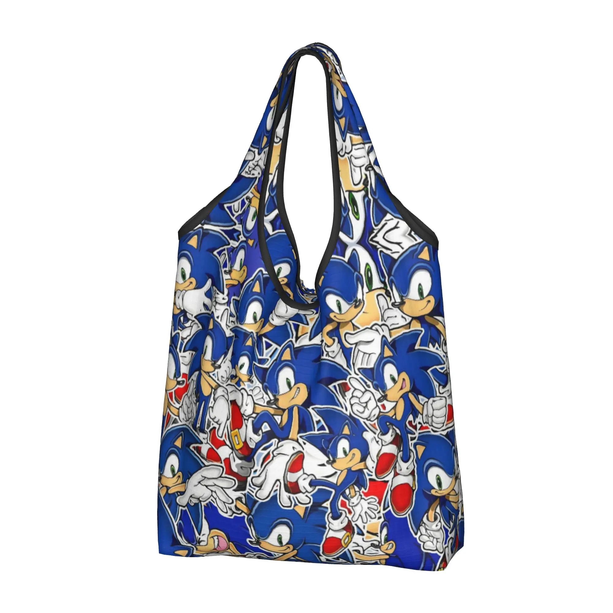 Cartoon Hedgehogg Shadow  Grocery Shopping Tote Bag Women Kawaii Japanese Game  Shoulder Shopper Bag Big Capacity Handbag