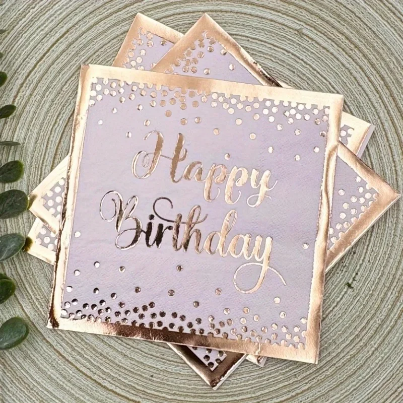 40枚使い捨てナプキンハッピーバースデーゴールドホットスタンピング紙プレースマット誕生日パーティーディナーテーブルレイアウト装飾用