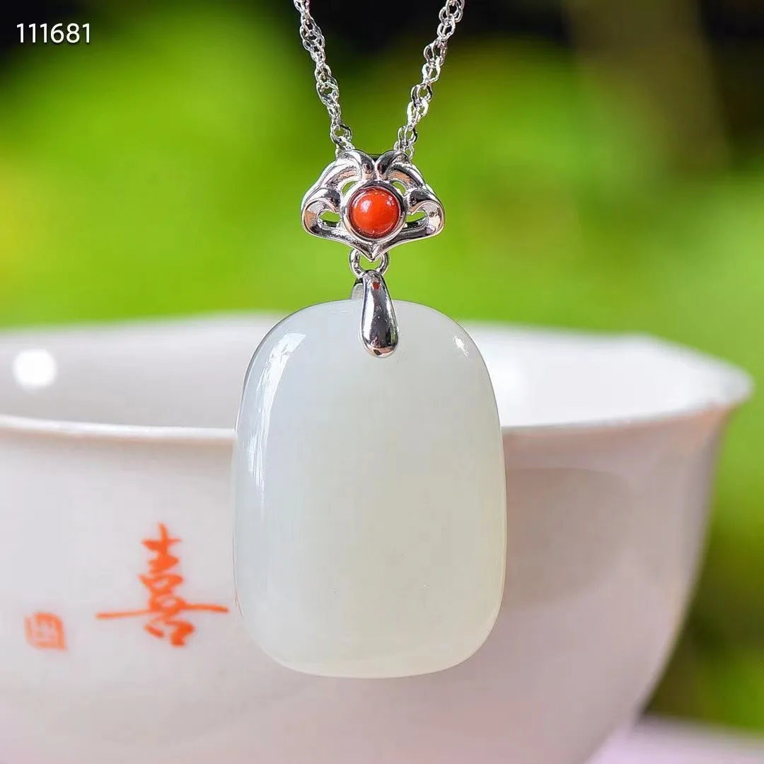 Natural 100% real Sterling Silver necklace mosaic hetian jade time-honored methods pendant jewellery for woman gifts Bless peace