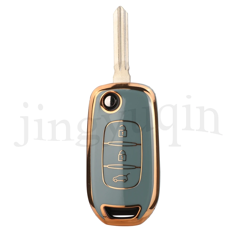 Jingyuqin 3 Buttons Soft TPU Car Folding Key Case For Renault TWingo 3 Duster Captur Logan Laguna Scenic For Dacia Logan 2021