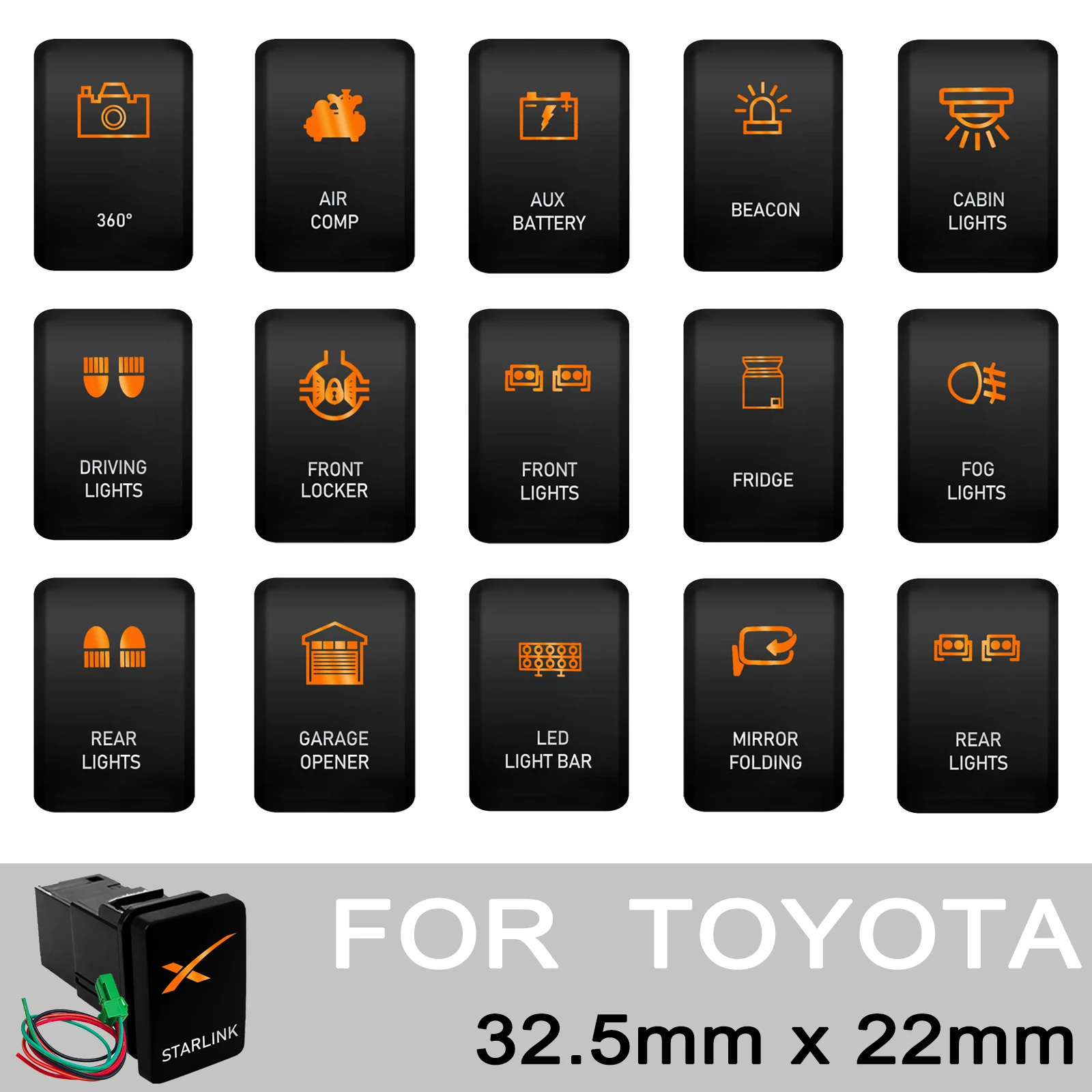 12V Push Button Switch for Toyota 4X4 Off Road | LED Light Bar Winch Air Compressor Control with Wiring Connector & Harness