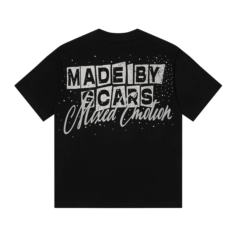 Mixed Emotion Gemstone Letter Summer Street-Look Loose Retro Short-Sleeved T-Shirt