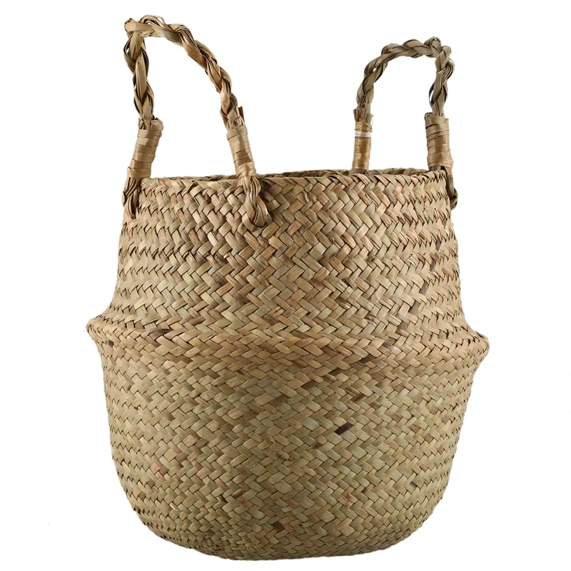 Seagrass Wickerwork Basket Rattan Foldable Hanging Flower Pot Planter Woven Dirty Laundry Hamper Storage Basket Home Decor Size