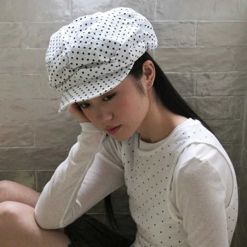 Damen-Baskenmützen, niedlich, gepunktet, bewölkt, Falten, Kawaii-Hüte, koreanisch, einfach, modisch, trendig, vielseitig, sanft, süß, Mützen für Mädchen