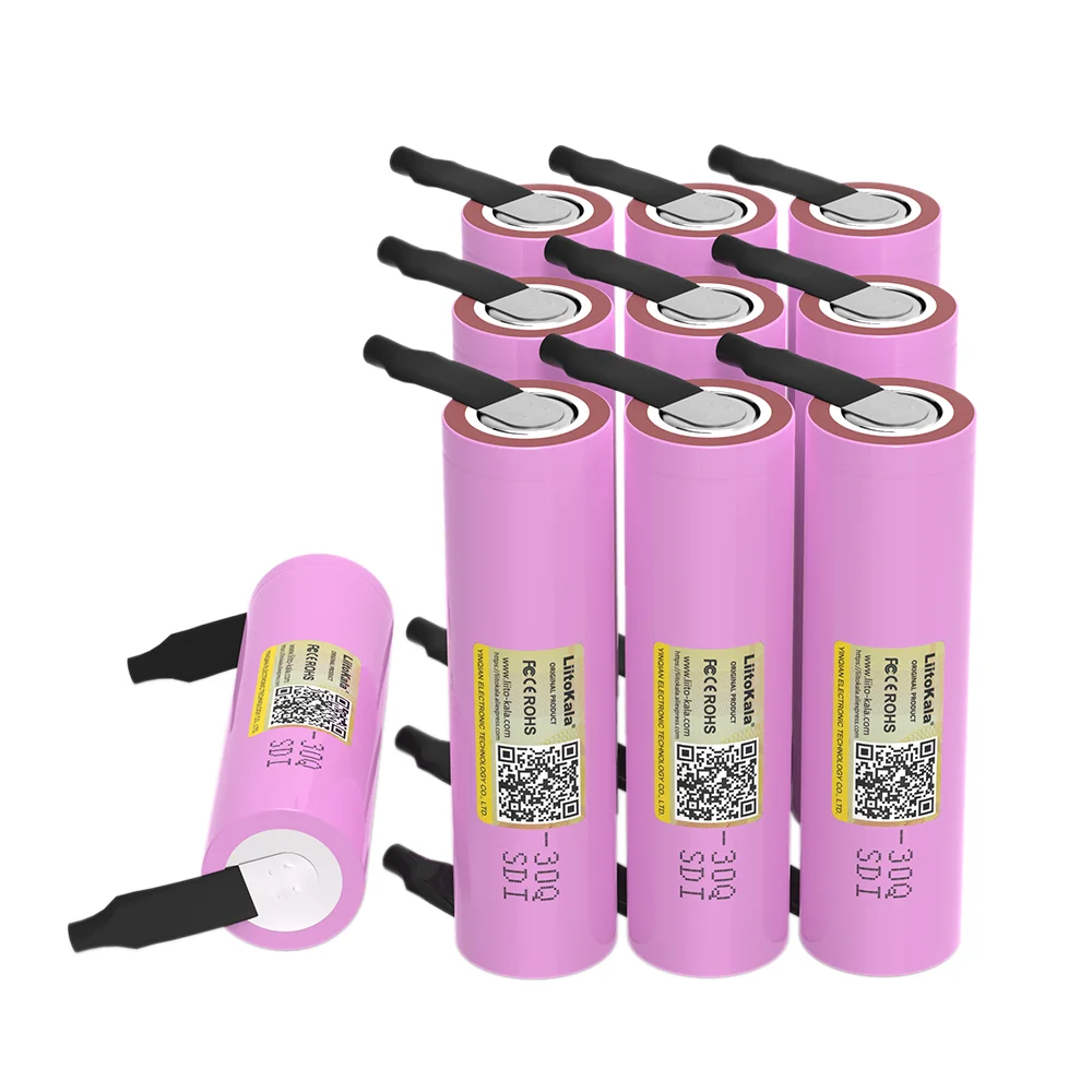 LiiotKala New 3.7V 18650 3000mAh Rechargeable battery INR1865030Q 3.6V discharge 20A Max 35A Power batteries + DIY Nickel