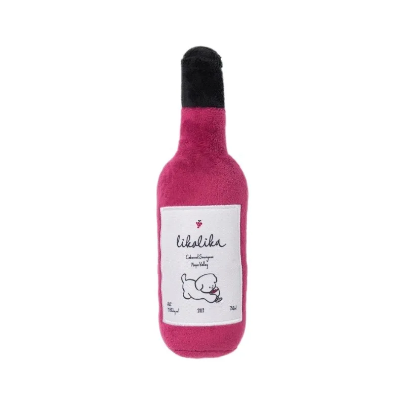 

Wine bottle plush dog toy squeaky sound chew resistant durable interactive beer bottle champagne bottle fun toy for puppies dogs