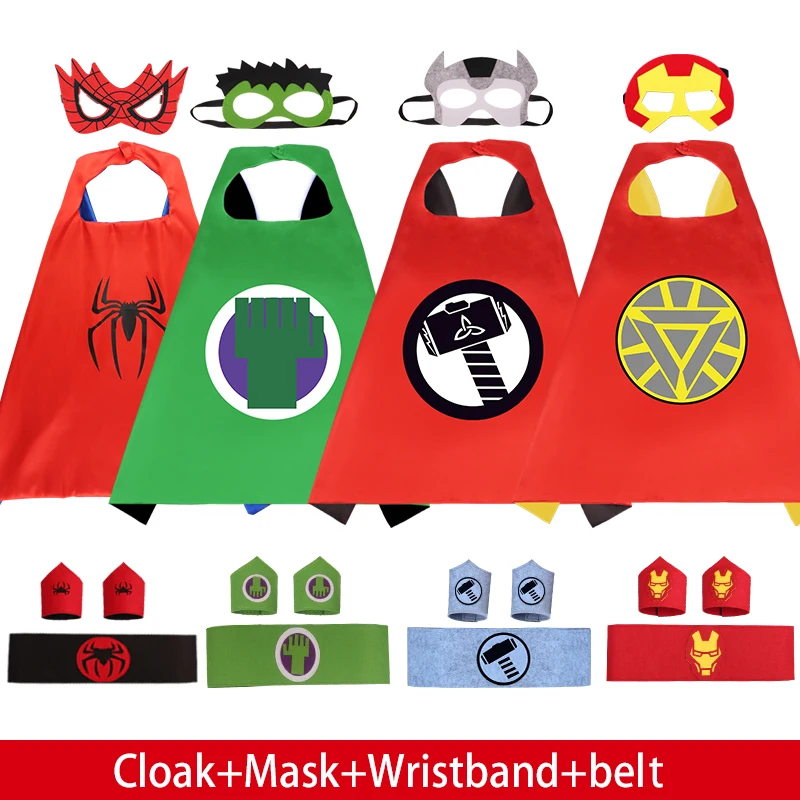 

Superhero Capes for Boy Girl Birthday Spiderman Cartoon Dress Up Costumes Supplies Easter Halloween Cape with Mask Belt Wrist